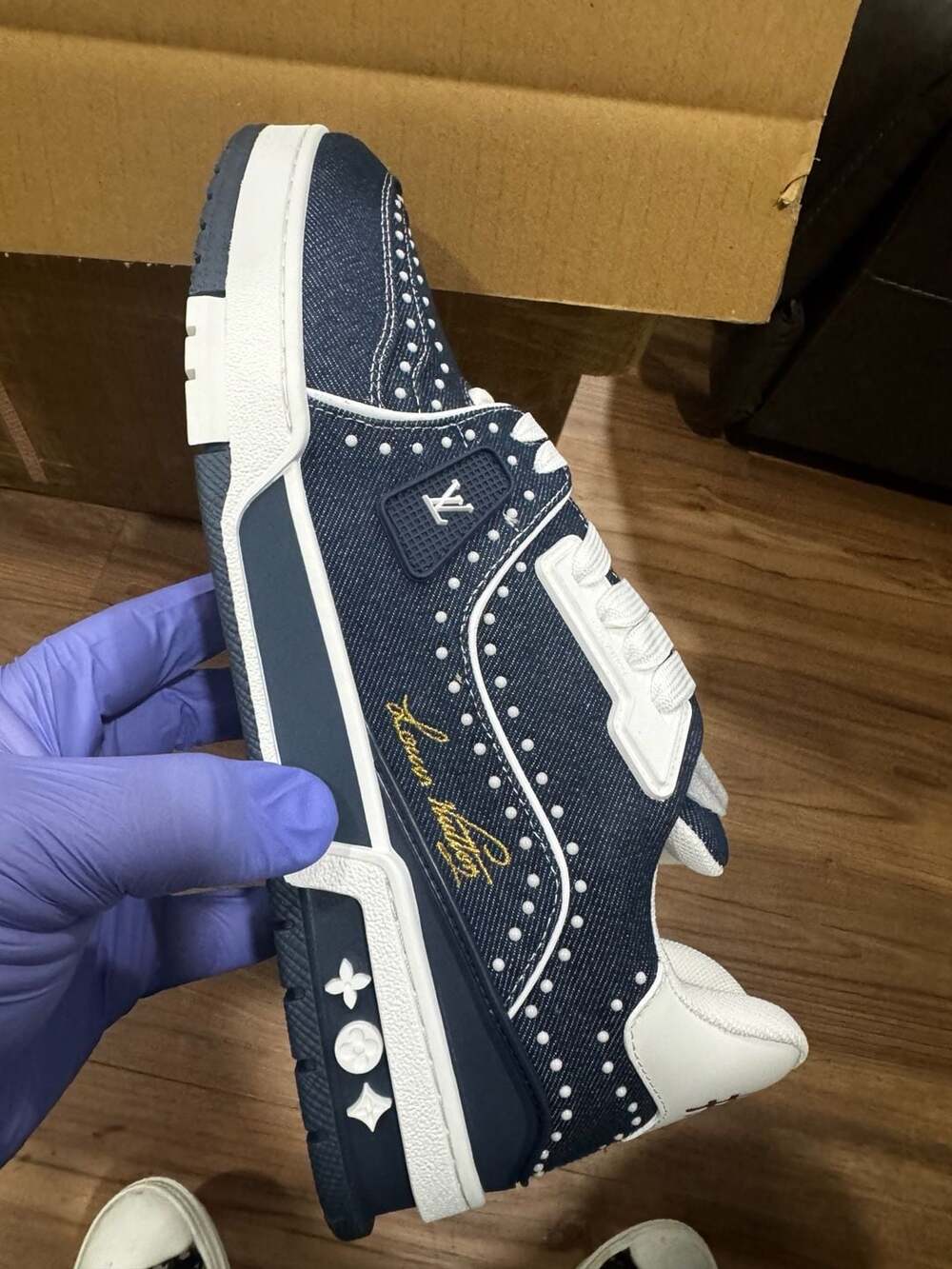 Louis Vuitton LV Trainer Denim Navy Blue White #54 Sneakers - Picture 2 of 4